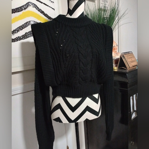 NWT English Factory Knitted Cropped Sweater Black Ladies Large NEW WITH TAGS - Picture 2 of 8